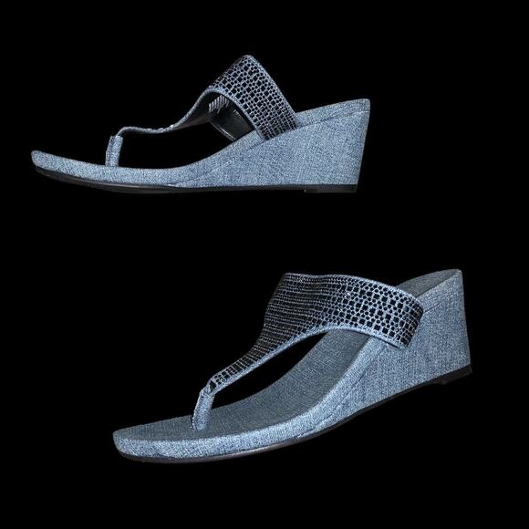Simply Vera Vera Wang Denim Wedge Sandals Thong Flip Flops Size 8.5 Medium - Picture 7 of 13